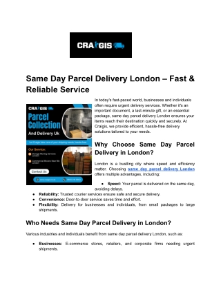Same Day Parcel Delivery London – Fast & Reliable Service
