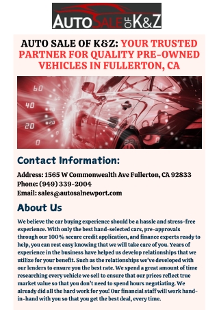 Auto Sale of K&Z Your Trusted Partner for Quality Pre-Owned Vehicles in Fullerton, CA