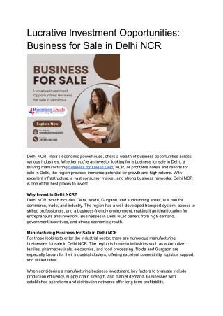 Lucrative Investment Opportunities: Business for Sale in Delhi NCR