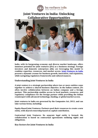 Joint Ventures in India Unlocking Collaborative Opportunities