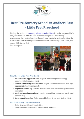 Best Pre-Nursery School in Andheri East - Little Feet Preschool