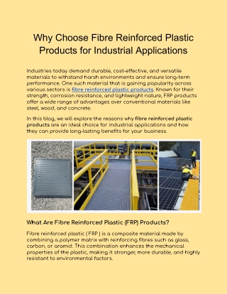 Why Choose Fibre Reinforced Plastic Products for Industrial Applications
