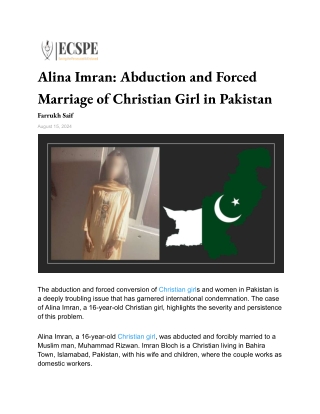 Alina Imran_ Abduction and Forced Marriage of Christian Girl in Pakistan
