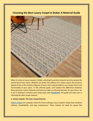 Choosing the Best Luxury Carpet in Dubai: A Material Guide