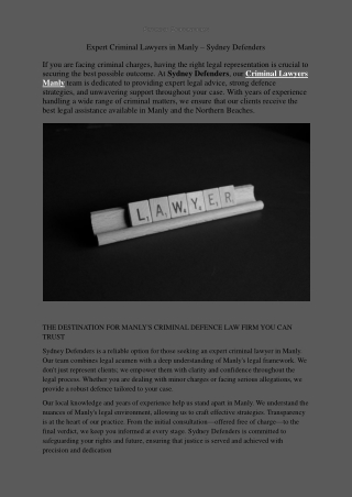 Expert Criminal Lawyers in Manly