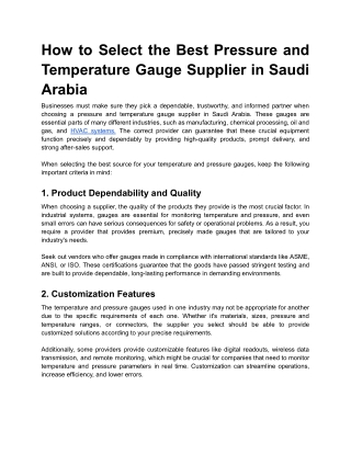 How to Select the Best Pressure and Temperature Gauge Supplier in Saudi Arabia