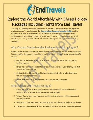 Explore the World Affordably with Cheap Holiday Packages Including Flights from End Travels