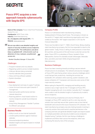 Posco IPPC acquires a new approach towards cybersecurity with Seqrite EPS Posco