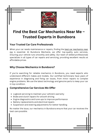 Find the Best Car Mechanics Near Me – Trusted Experts in Bundoora