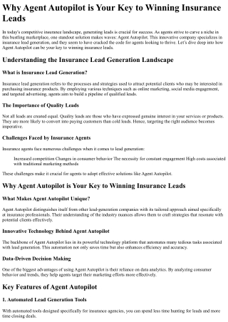 Why Agent Autopilot is Your Key to Winning Insurance Leads
