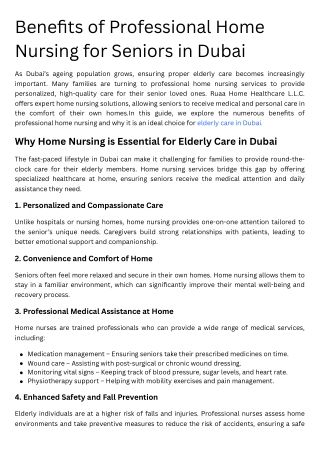 Benefits of Professional Home Nursing for Seniors in Dubai
