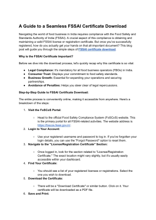 A Guide to a Seamless FSSAI Certificate Download