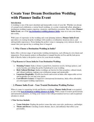 Create Your Dream Destination Wedding with Planner India Event