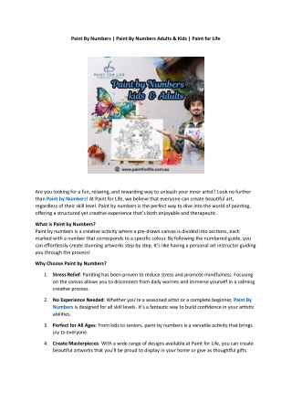 Paint By Numbers - Paint By Numbers Adults & Kids  -Paint for Life