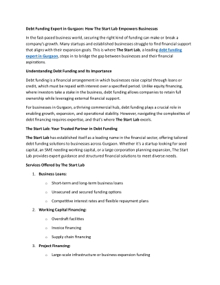 Debt funding expert in Gurgoan