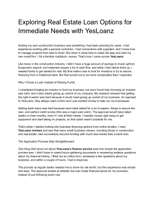 Exploring Real Estate Loan Options for Immediate Needs with YesLoanz