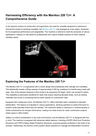Harnessing Efficiency with the Manitou 220 TJ A Comprehensive Guide