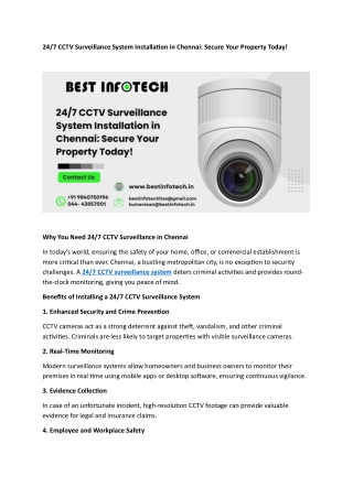 24/7 CCTV Surveillance System Installation in Chennai: Secure Your Property Toda