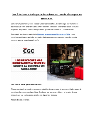 Los 6 factores más importantes a tener en cuenta al comprar un generador