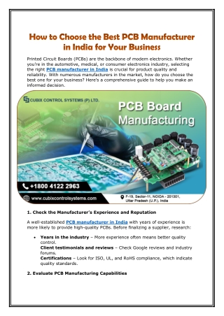 How to Choose the Best PCB Manufacturer in India for Your Business