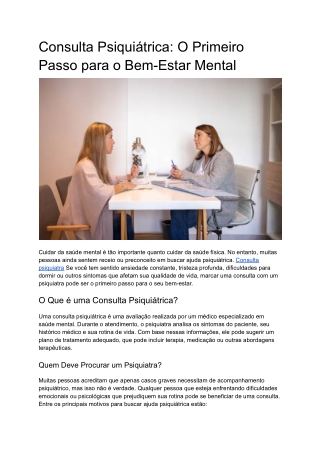 Consulta de Psiquiatria: O Primeiro Passo para o Bem-Estar Mental