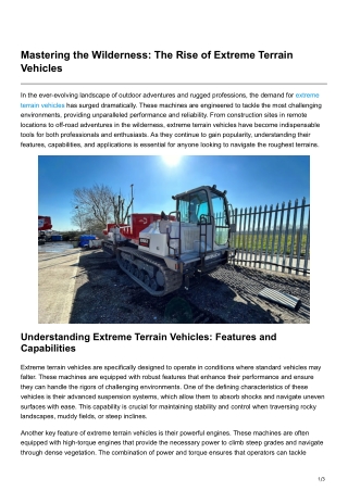 Mastering the Wilderness The Rise of Extreme Terrain Vehicles