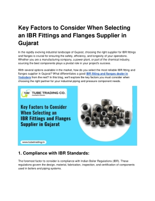 Key Factors to Consider When Selecting an IBR Fittings and Flanges Supplier in Gujarat