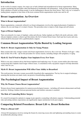 Breast Augmentation Myths Busted by Leading Surgeons