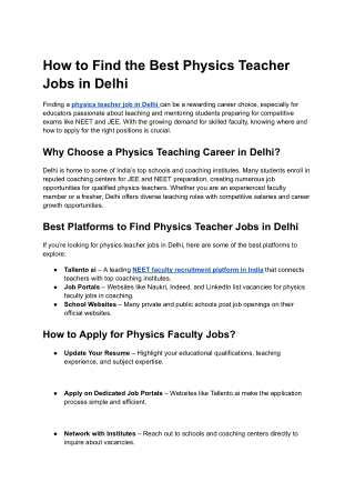 How to Find the Best Physics Teacher Jobs in Delhi