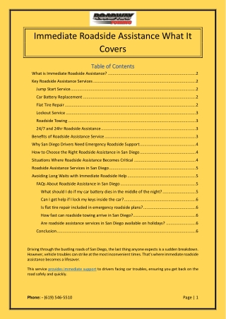 Immediate Roadside Assistance What It Covers