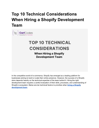Top 10 Technical Considerations When Hiring a Shopify Development Team