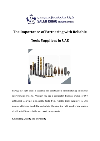 The Importance of Partnering with Reliable Tools Suppliers in UAE