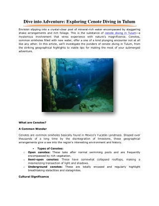 Dive into Adventure: Exploring Cenote Diving in Tulum