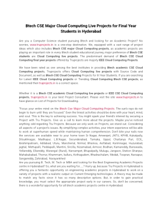 Btech CSE Major Cloud Computing Live Projects for Final Year Students in Hyderabad