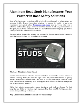 Aluminum Road Studs Manufacturer: Your Partner in Road Safety Solutions