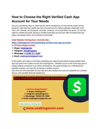 How to Choose the Right Verified Cash App Account for Your Needs