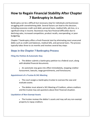 How to Regain Financial Stability After Chapter 7 Bankruptcy in Austin