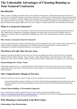 The Unbeatable Advantages of Choosing Banning as Your General Contractor