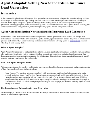 Agent Autopilot Setting New Standards in Insurance Lead Generation
