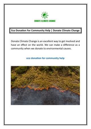 Eco Donation For Community Help | Donate Climate Change