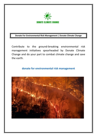 Donate For Environmental Risk Management | Donate Climate Change