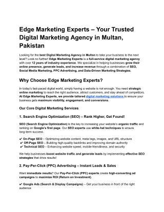 Edge Marketing Experts – Your Trusted Digital Marketing Agency in Multan, Pakist