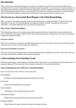 The Secret to a Successful Roof Repair with Tidal Remodeling