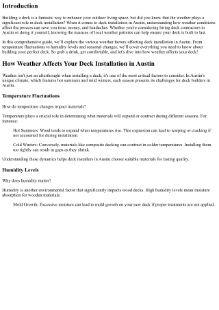 How Weather Affects Your Deck Installation in Austin