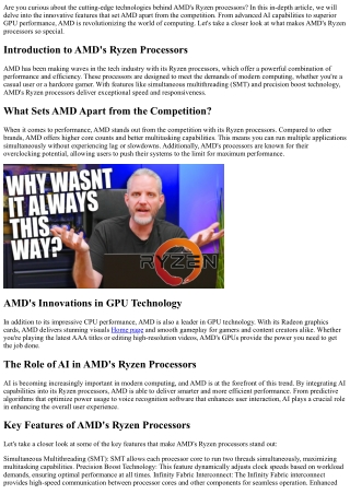 Exploring the Innovative Technologies of AMD's Ryzen Processors
