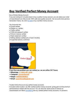 Buy Verified Perfect Money Account