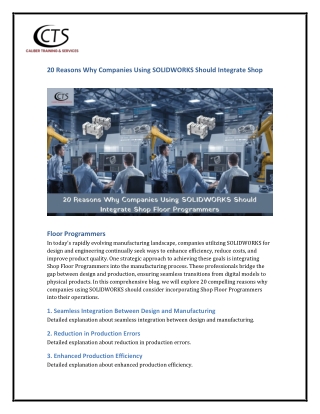20 Reasons Why Companies Using SOLIDWORKS Should Integrate Shop