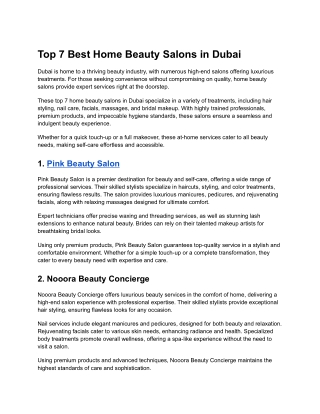 Top 7 Best Home Beauty Salons in Dubai