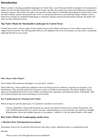 “Top Native Plants for Sustainable Landscapes in Central Texas”
