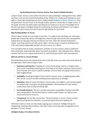 Top Plumbing Services in Tucson, Arizona - Your Guide to Reliable Plumbers